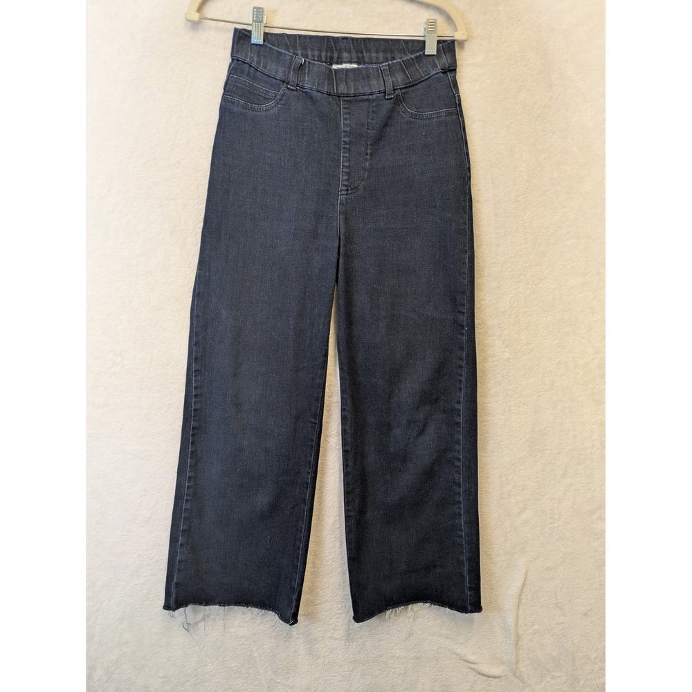 Anna & Ava Womens Small Dark Wash Wide Leg High Rise Pull On Raw Hem Jeans